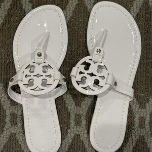 Tory Burch White Patent Miller Thong Sandal with Logo